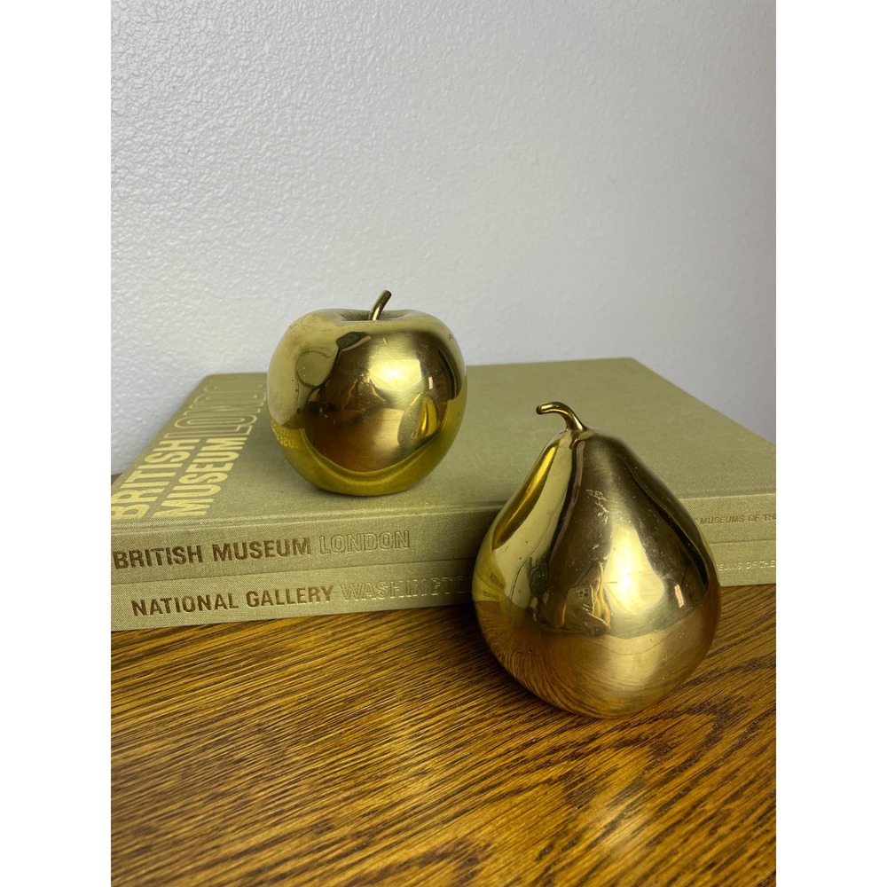 Vintage MCM Set of Two Brass Apple and Brass Pear